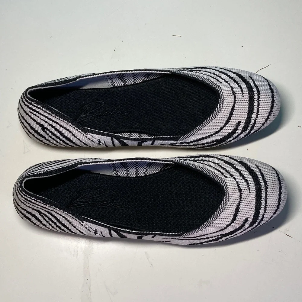 Bacia Knit Ballet Flats Womens Size 9 Machine Washable Zebra Striped Shoes